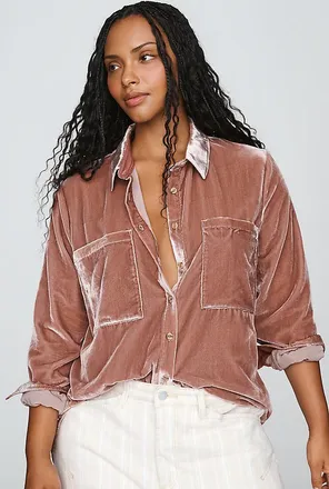 Pilcro Hadley Velvet Relaxed Buttondown Shirt