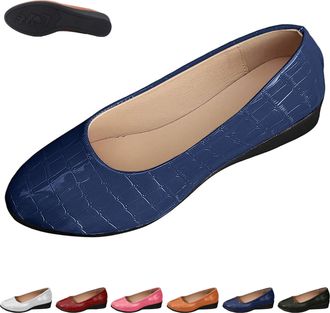 Generic Womens Slip on Ballet Shoes, Pointed Toe Orthopaedic Leather Work Flat Shoes Comfortable Dress Casual Wedge Loafers (Blue,5.5)