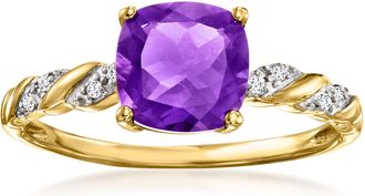 Ross-Simons Amethyst Twist Ring With Diamonds in 14kt Yellow Gold