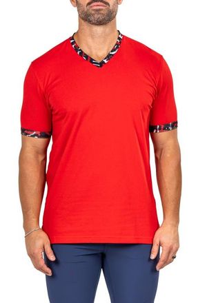 Maceoo Edison Marthyr0007 Red Cotton V-Neck T-Shirt at Nordstrom, Size 3