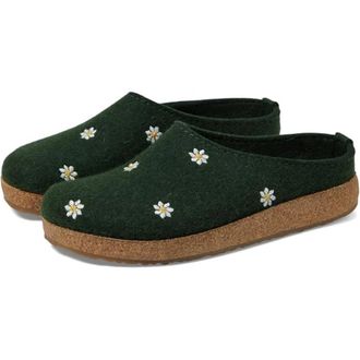 Haflinger Haflinger Margherita Clog Womens Green Floral Wool Slip On Shoes GBO3337