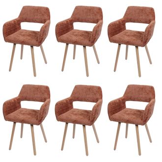 Hhg Hhg - Lote De 6 Silla De Comedor 867 Ii, Silla De Cocina Silla Tapizada, Madera Tela/textil Chenilla (465g/m&sup2;) Mvg, Terracota