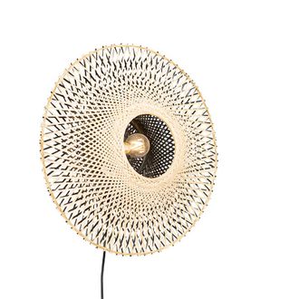 QAZQA Oriental L&aacute;mpara De Pared Oriental De Bamb&uacute; 50 Cm Con Enchufe - Rina Bamb&uacute; /acero Redonda Adecuado Para Led Max. 1 X 40 Watt - Qazqa