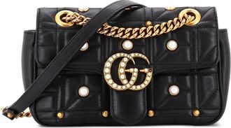 Gucci Pearly GG Marmont Flap kleine leren schoudertas verfraaid met matelass&eacute; - Zwart