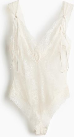 H&M Deep plunge lace body - White