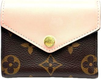 Louis Vuitton Monogram Beige Brown Pink Coated Canvas Wallet (Tri-Fold) (Pre-Owned)