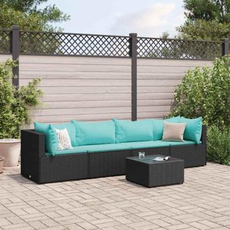 vidaXL Vidaxl - Set De Muebles De Jard&iacute;n 5 Pzas Y Cojines Rat&aacute;n Sint&eacute;tico Negro