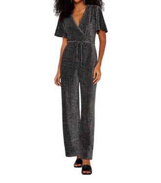 Apricot Sparkle Angel Sleeve Jumpsuit In Silver