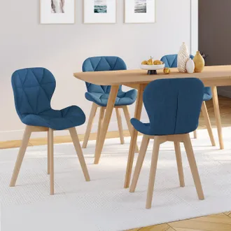 IDMarket Lote De 4 Sillas De Comedor Robine De Tela Azul Pato