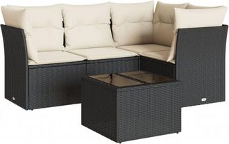 vidaXL Set De Muebles De Jard&iacute;n 5 Pzas Y Cojines Rat&aacute;n Sint&eacute;tico Negro Vidaxl