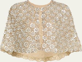 Oscar De La Renta Pearly Embroidered Short Cape Jacket