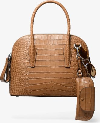 Michael Kors Kaitlin Medium Crocodile Embossed Leather Dome Satchel