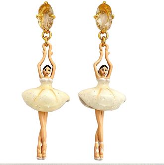 Les N&eacute;r&eacute;ides Pas De Deux White Ballerina And Stone Clip-on Earrings