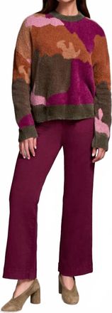 Tribal Fuzzy Intarsia Crew Neck Sweater In Ginger Spice
