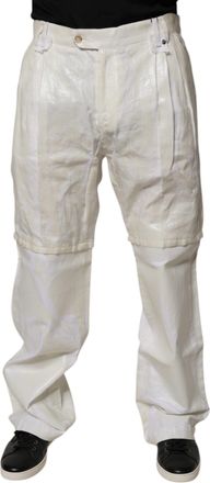 Dolce & Gabbana Mens Tailored Dress Pants Embossed Design - Ivory Linen - Size EU 48 (Mens)