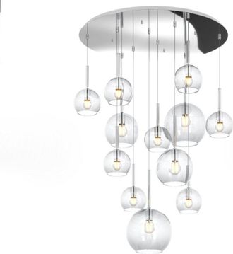 Top-Light Sospensione Cromo Tonda 12 Luci Vetri (2 Grande+2 Medio +8 Piccolo) Tutti Trasparenti 1155cr-s12 Tmix-tr