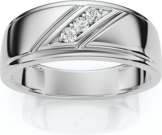 Pompeii3 1/16Ct TW Three Stone Mens Brushed Diamond Lab Grown Wedding Ring in 14k Gold