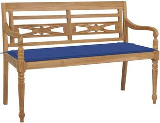 vidaXL Vidaxl - Banco Batavia Madera Maciza De Teca Con Coj&iacute;n Azul Royal 120 Cm