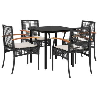 Berkfield Home 5 Piece Garden Dining Set with Cushions Black Poly Rattan