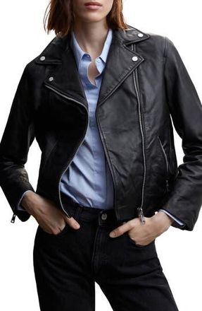 Mango Leather Moto Jacket in Black at Nordstrom Rack, Size Large