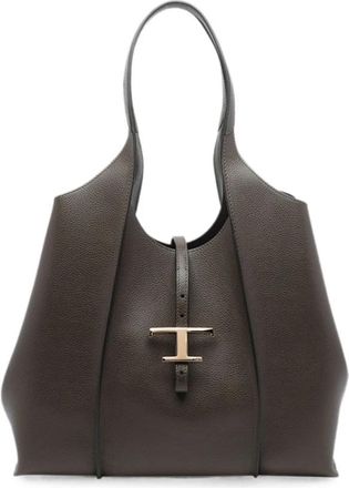 Tod's T Timeless Medium Leren Shopper - Dames - Shoppers - Grijs - ONE Size - Leer - Tassen