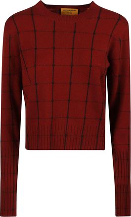 Guest In Residence Shrunken Cropped Red Grid Cashmere Sweater