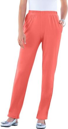 Roaman's Plus Size Soft Knit Relaxed Pull-On Straight Leg Pant in Sunset Coral at Nordstrom, Size Small Short