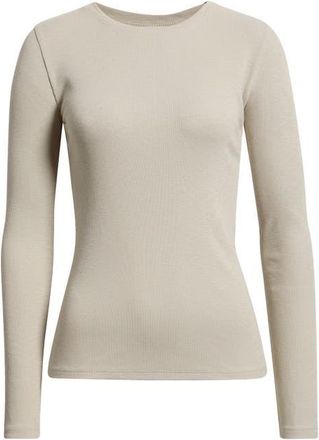 Treasure & Bond Long Sleeve Cotton Blend Rib T-Shirt in Beige Silver at Nordstrom, Size X-Small