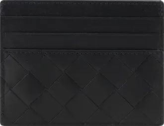 Bottega Veneta Mens Card Holder With Iconic Intrecciato Black-Silver Calf Leather Bos Taurus Umbrellas Accessory