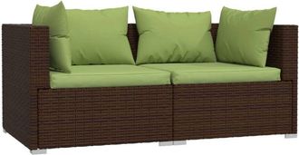 vidaXL Sof&aacute; De 2 Plazas Con Cojines Rat&aacute;n Sint&eacute;tico Marr&oacute;n Vidaxl