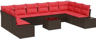 vidaXL Conjunto De Sof&aacute; De Jard&iacute;n 11 Uds. Marr&oacute;n Rat&aacute;n Sint&eacute;tico Vidaxl