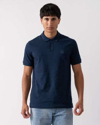Boss Orange by Hugo Boss Passenger Mens Stretch-Cotton Slim-Fit Polo Shirt with Logo Patch - Blue - Size X-Large