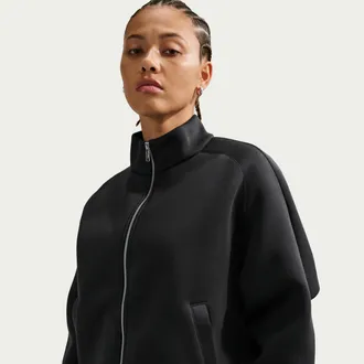 Nike Womens Pregame Fleece Oversized Track Jacket in Black | IF0653-010