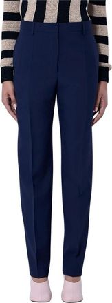 Dries Van Noten Wool Tailored Broeken - Dames - Straight fit broeken - Blauw - S - Wol - Broeken