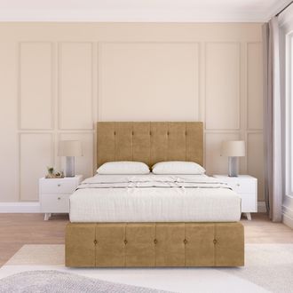 Sloomy Cambridge Plush Bed Set, No Drawers Mattress & 54 Headboard in Light Brown | Size: Single