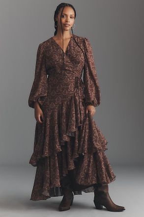 Hutch Helen Long-Sleeve Ruffled Wrap Maxi Dress