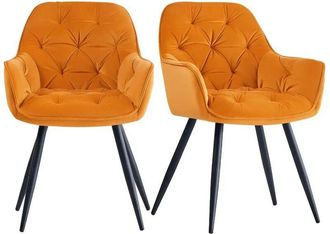 Ainpecca Dining Chairs Velvet Padded Seat Metal Legs Kitchen Chair Home Office(Bright Orange,2PCS)