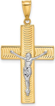 Diamond2Deal 14k Two-tone Gold Polished and Textured Crucifix Pendant