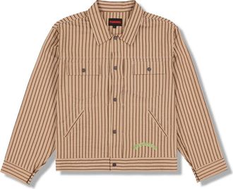Pleasures Cat Mirror Stripe Cotton Trucker Jacket in Beige at Nordstrom, Size Xx-Large