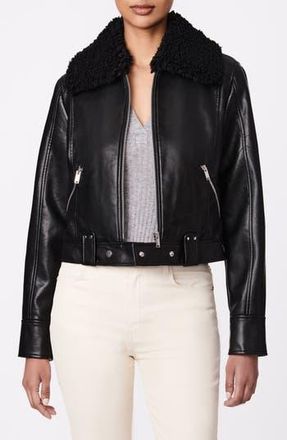 Bernardo Faux Shearling Collar Crop Faux Leather Jacket in Black at Nordstrom Rack, Size Xx-Large
