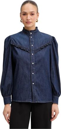 Twinset Denim Blouse Met Ruches - Dames - Blouses - Blauw - XL - Denim - Overhemden