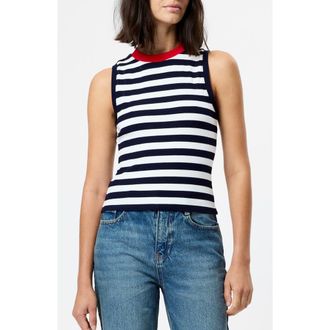 French Connection Esmae Stripe Rib Sleeveless Top in Marine-White at Nordstrom, Size X-Large