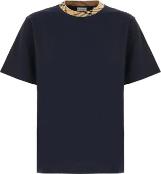 Burberry T-shirt met Check Trim - Heren - T-shirts - Blauw - S - Katoen - Tops