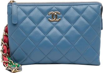 Chanel Clutch CC in pelle di vitello trapuntata con nastro 2020 - Blu