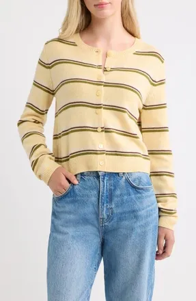 Reformation Clara Cashmere Crew Cardigan in Parmesan Tri-Color Stripe at Nordstrom, Size X-Small