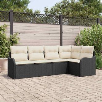vidaXL Vidaxl - Conjunto De Sof&aacute; De Jard&iacute;n Con Coj&iacute;n 5 Pcs Negro Polirat&aacute;n