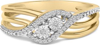House of Brilliance 14K Yellow Gold Plated Sterling Silver 1/10 Cttw Diamond Bypass Ring