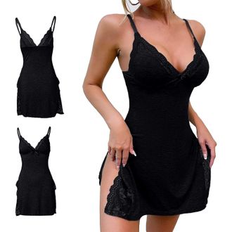 Generic sexy nightwear for women Nighties Elegant Lingerie Nightdress Pyjamas Sexy Lace Chemise Slip Dress Naughty V Neck Slit Babydoll Sleepwear Summer Night