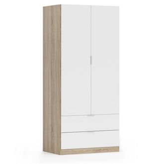 HOMN Armario ropero 2 puertas 2 cajones roble/blanco, 81 cm ancho