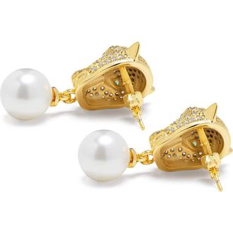 Nialaya Panther Pearl Drop Earrings in Gold /White at Nordstrom